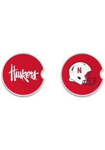 Nebraska Cornhuskers Helmet Set of 2 Car Coaster - White