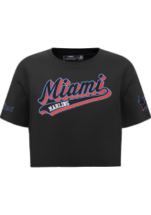 Pro Standard Miami Marlins Womens Black Script Tail Short Sleeve T-Shirt