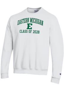 Champion Eastern Michigan Eagles Mens White Primary Class of 2028 Powerblend Long Sleeve Crew Swea..