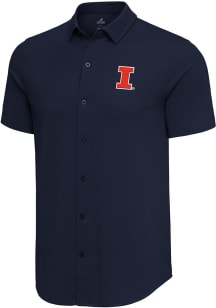 Antigua Illinois Fighting Illini Mens Navy Blue Nobel Short Sleeve Dress Shirt