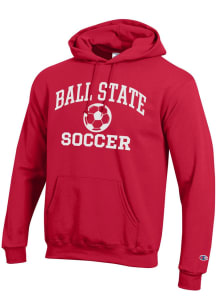 Champion Ball State Cardinals Mens Red Soccer Icon Powerblend Long Sleeve Hoodie