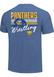 Pitt Panthers Blue Wrestling Brush Painted Text Short Sleeve T Shirt