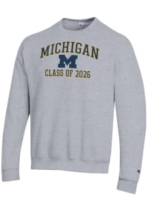 Champion Michigan Wolverines Mens Grey Font Class of 2026 Powerblend Long Sleeve Crew Sweatshirt