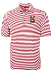 Cutter and Buck Maryland Terrapins Mens Red Virtue Pique Stripe Short Sleeve Polo