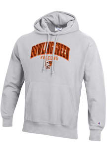Champion Bowling Green Falcons Mens Ash Arch Mascot Logo Reverse Weave Long Sleeve Hoodie