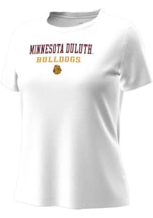 Under Armour UMD Bulldogs Womens White Stacked over logo Tech Stretch Short Sleeve T-Shirt