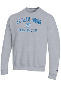 Champion BYU Cougars Mens Grey Font Class of 2028 Powerblend Long Sleeve Crew Sweatshirt