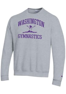 Champion Washington Huskies Mens Grey Gymnastics Icon Powerblend Long Sleeve Crew Sweatshirt