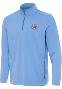 Antigua Chicago Cubs Mens Light Blue Perilous Long Sleeve Qtr Zip Pullover