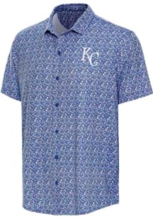 Antigua Kansas City Royals Mens Blue Lianthus Short Sleeve Dress Shirt