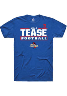 Micah Tease Tulsa Golden Hurricane Blue Football NIL Stacked Box Short Sleeve Player T Shirt
