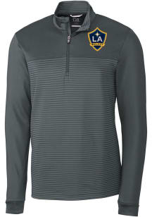 Cutter and Buck LA Galaxy Mens Graphite Traverse Stripe Long Sleeve Qtr Zip Pullover