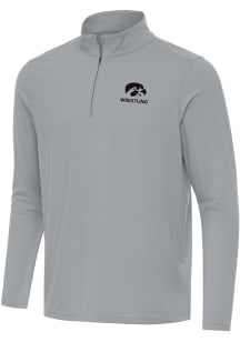 Antigua Iowa Hawkeyes Mens Ash Intent Wrestling Long Sleeve Qtr Zip Pullover