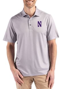 Cutter and Buck Northwestern Wildcats Mens Purple Pike Shadow Check Short Sleeve Polo