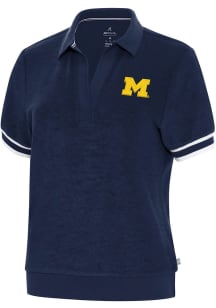 Antigua Michigan Wolverines Womens Navy Blue Favorite Short Sleeve Polo Shirt