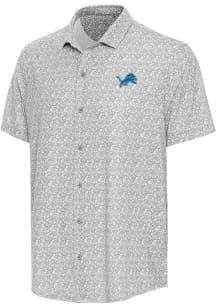 Antigua Detroit Lions Mens Grey Lianthus Short Sleeve Dress Shirt