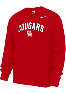Nike Houston Cougars Mens Red Arch Mascot Club Fleece Long Sleeve Crew Sweatshirt