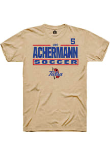Luc Achermann Tulsa Golden Hurricane Brown NIL Stacked Box Short Sleeve Player T Shirt