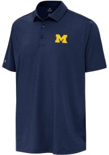 Antigua Michigan Wolverines Mens Navy Blue Hurdle Short Sleeve Polo