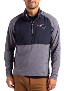 Cutter and Buck New England Patriots Mens Navy Blue Adapt Eco Hybrid Long Sleeve Qtr Zip Pullover