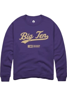 Rally Big Ten Mens Purple Script Long Sleeve Crew Sweatshirt
