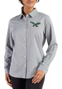 Cutter and Buck Philadelphia Eagles Womens Historic Epic Confidence Gingham Long Sleeve Green Dres..