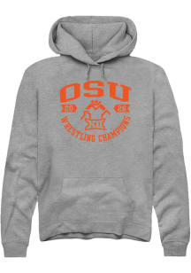 Summit Sportswear Oklahoma State Cowboys Mens Grey Big 12 2026 Wrestling Champions Long Sleeve Hoo..