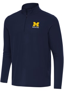 Antigua Michigan Wolverines Mens Navy Blue Medicine Intent Long Sleeve Qtr Zip Pullover