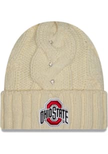 New Era Ohio State Buckeyes White DL Rhinestone Cable Cuff Womens Knit Hat