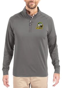Cutter and Buck Oregon Ducks Mens Graphite Adapt Eco Knit Long Sleeve Qtr Zip Pullover