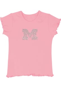 Michigan Wolverines Girls Pink Lettuce Edge Short Sleeve Fashion T-Shirt