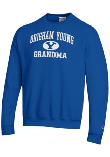 Champion BYU Cougars Mens Blue Grandma Powerblend Long Sleeve Crew Sweatshirt
