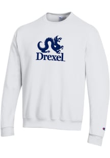 Champion Drexel Dragons Mens White Versa Twill Academic Dragon Long Sleeve Crew Sweatshirt