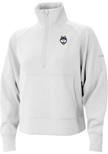 Columbia UConn Huskies Womens White Heat Seal Wickham Hills Qtr Zip Pullover