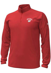 Under Armour Wisconsin Badgers Mens Red Gameday Tech Wave Long Sleeve Qtr Zip Pullover
