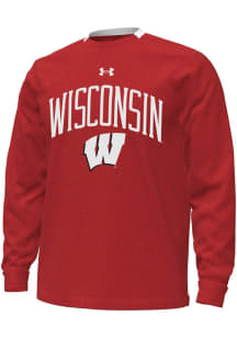 Under Armour Wisconsin Badgers Mens Red Gameday Double Knit Long Sleeve Crew Sweatshirt