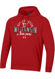 Under Armour Wisconsin Badgers Mens Red Iconic Rival Fleece Long Sleeve Hoodie