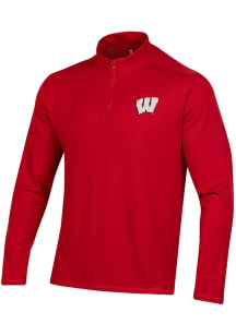 Under Armour Wisconsin Badgers Mens Red Primary Logo Motion Long Sleeve Qtr Zip Pullover