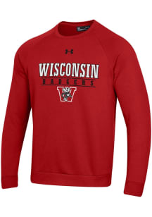 Under Armour Wisconsin Badgers Mens Red Flat Name Logo All Day Long Sleeve Crew Sweatshirt