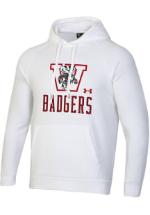 Under Armour Wisconsin Badgers Mens White Mascot Name All Day Long Sleeve Hoodie