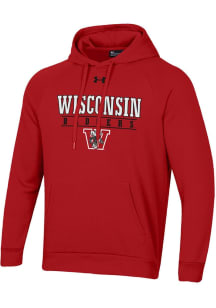 Under Armour Wisconsin Badgers Mens Red Flat Name Logo All Day Long Sleeve Hoodie
