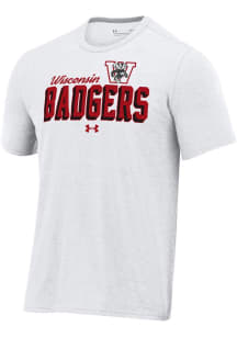 Under Armour Wisconsin Badgers White No. 1 Tech Short Sleeve T Shirt
