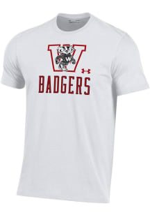 Under Armour Wisconsin Badgers White Mascot Name Short Sleeve T Shirt