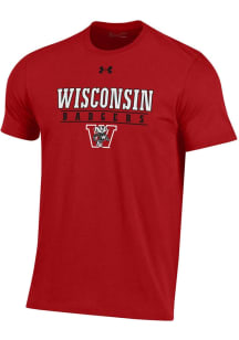 Under Armour Wisconsin Badgers Red Flat Name Logo Short Sleeve T Shirt