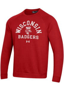 Under Armour Wisconsin Badgers Mens Red No. 1 Graphic Long Sleeve Crew Sweatshirt