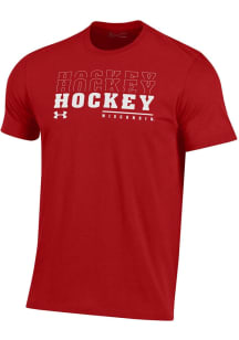 Under Armour Wisconsin Badgers Red Hockey Short Sleeve T Shirt