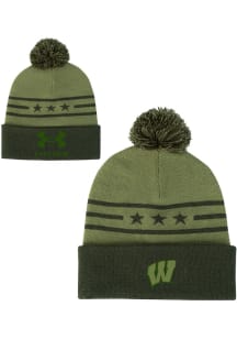 Under Armour Wisconsin Badgers Green UA Freedom Cuff Pom Mens Knit Hat
