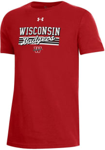Under Armour Wisconsin Badgers Youth Red Stripe Logo Short Sleeve T-Shirt
