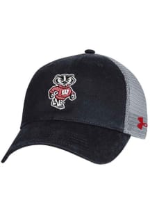 Under Armour Wisconsin Badgers Washed Performance Trucker Design Adjustable Hat - Black