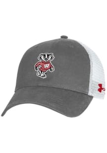 Under Armour Wisconsin Badgers Washed Performance Trucker Adjustable Hat - Charcoal